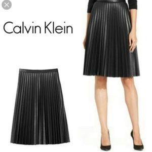 Calvin Klein Faux Leather Pleated Skirt